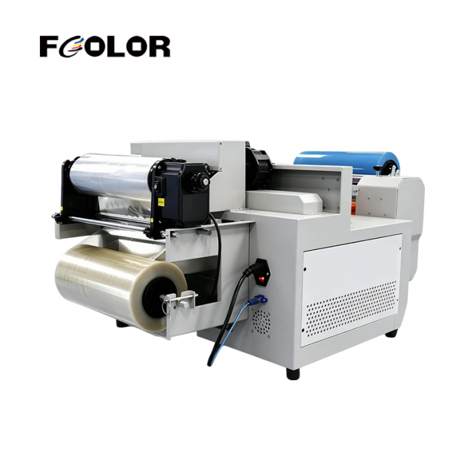 FCOLOR UFR300 â Detail view showing DX7 straight-mount printhead, UV LED curing lamp, servo rail and ink delivery system